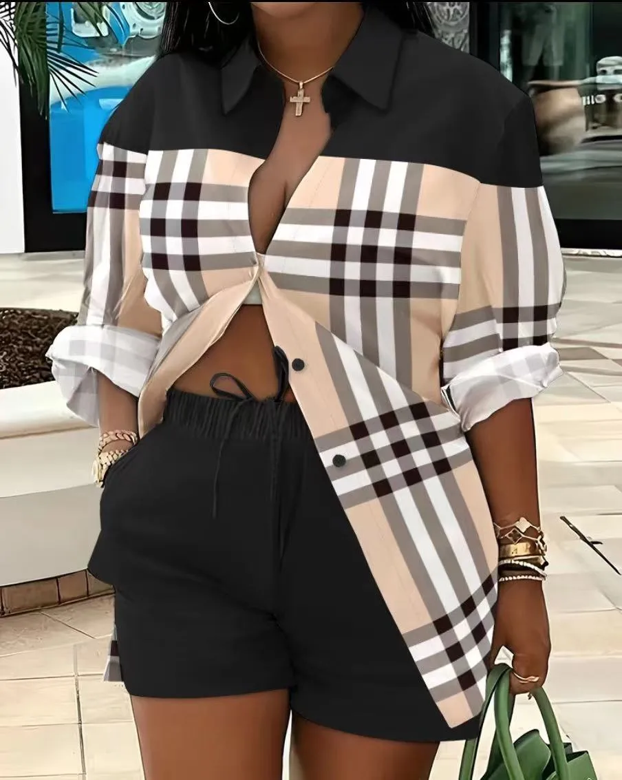 Elegant Commuter Long Sleeve Printed Shorts Two-Piece Set Women's Fashion Casual Set Polyester Fabric Other Features display picture 35