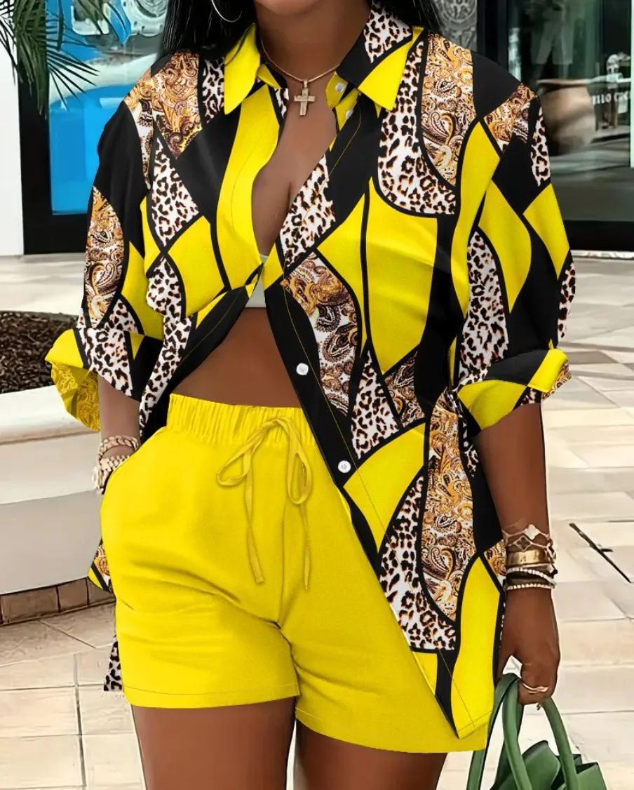 Elegant Commuter Long Sleeve Printed Shorts Two-Piece Set Women's Fashion Casual Set Polyester Fabric Other Features display picture 38