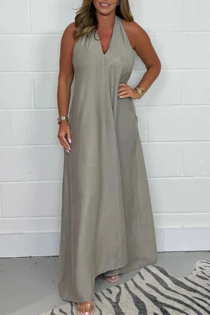 Elegant V-neck Sleeveless Maxi Dress Women's Fashion Loose Design Solid Color Maxi Dress  Summer  Style display picture 2