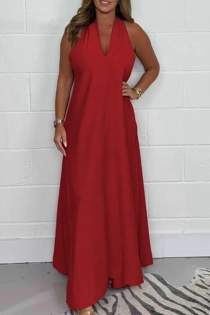 Elegant V-neck Sleeveless Maxi Dress Women's Fashion Loose Design Solid Color Maxi Dress  Summer  Style display picture 3