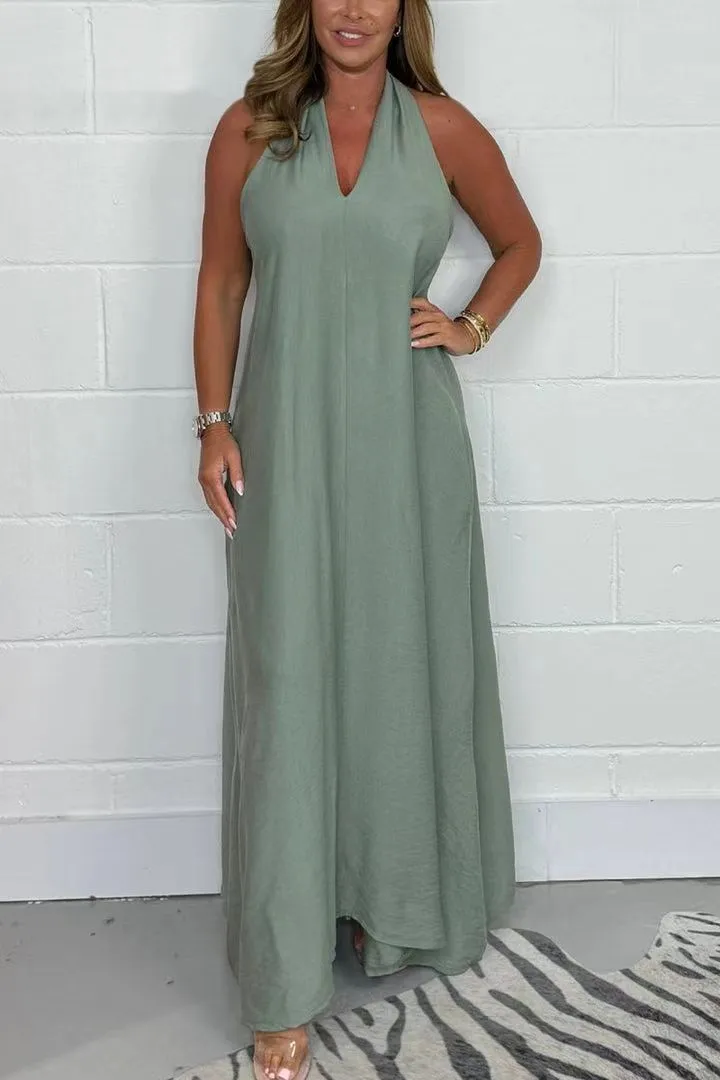 Elegant V-neck Sleeveless Maxi Dress Women's Fashion Loose Design Solid Color Maxi Dress  Summer  Style display picture 4