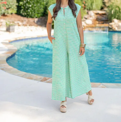 Casual Striped Wide Leg Jumpsuit Women Sleeveless Loose Design Spring And Summer New High Waist Trousers Comfortable Polyester Material display picture 11