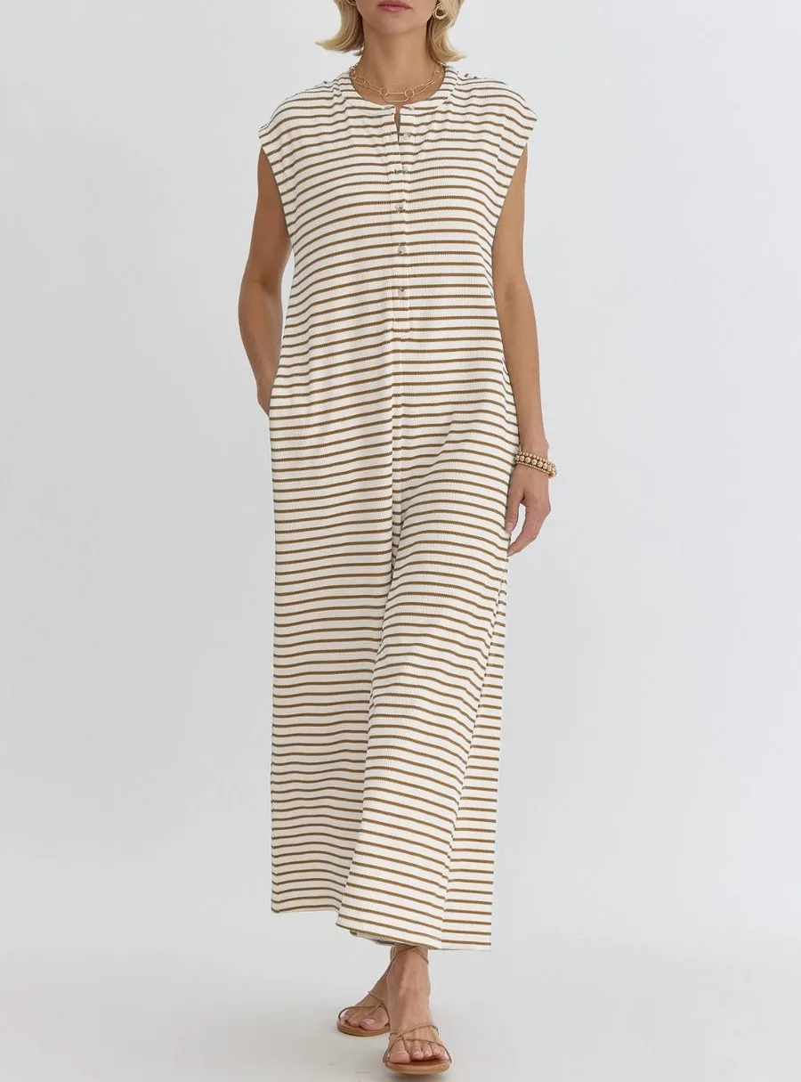 Casual Striped Wide Leg Jumpsuit Women Sleeveless Loose Design Spring And Summer New High Waist Trousers Comfortable Polyester Material display picture 13