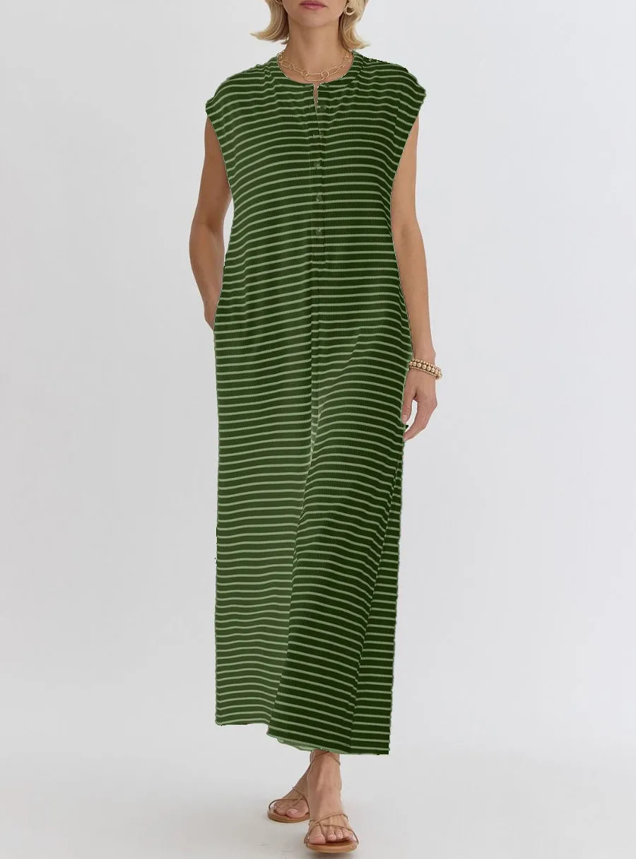 Casual Striped Wide Leg Jumpsuit Women Sleeveless Loose Design Spring And Summer New High Waist Trousers Comfortable Polyester Material display picture 15