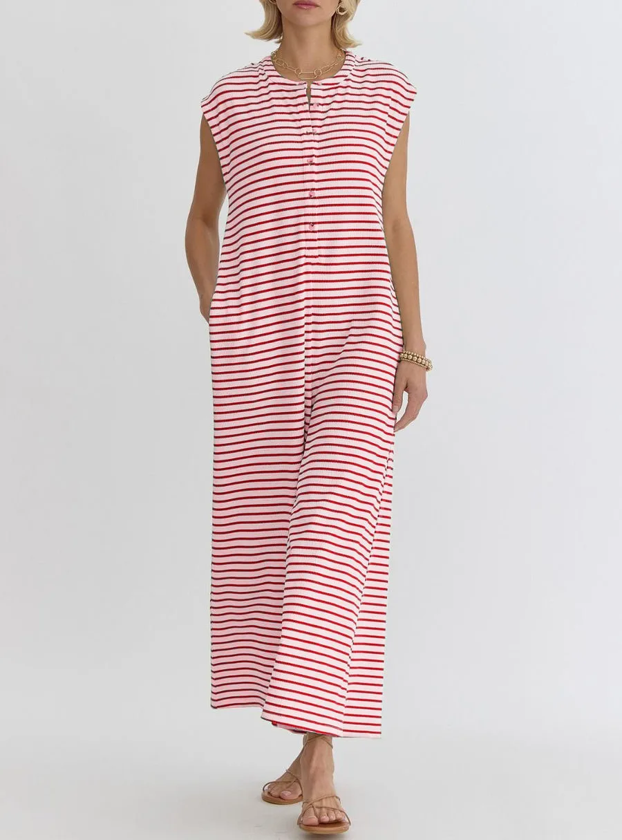Casual Striped Wide Leg Jumpsuit Women Sleeveless Loose Design Spring And Summer New High Waist Trousers Comfortable Polyester Material display picture 16