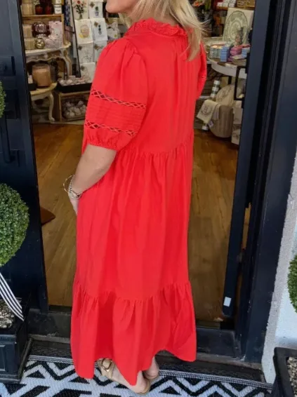 Casual Fashion Solid Color Stand Collar Mid-Length Dress International Style Women's Short Sleeve High Waist Irregular Hem display picture 5