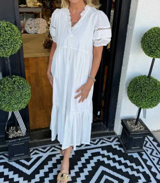 Casual Fashion Solid Color Stand Collar Mid-Length Dress International Style Women's Short Sleeve High Waist Irregular Hem display picture 6