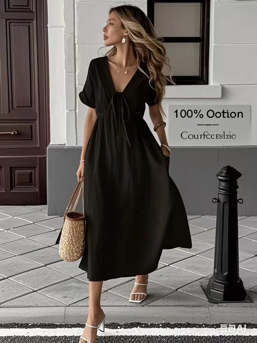 Wholesale Women's Elegant Classic Style Solid Color Casual Daily V Neck Short Sleeve Sheath Dress display picture 1