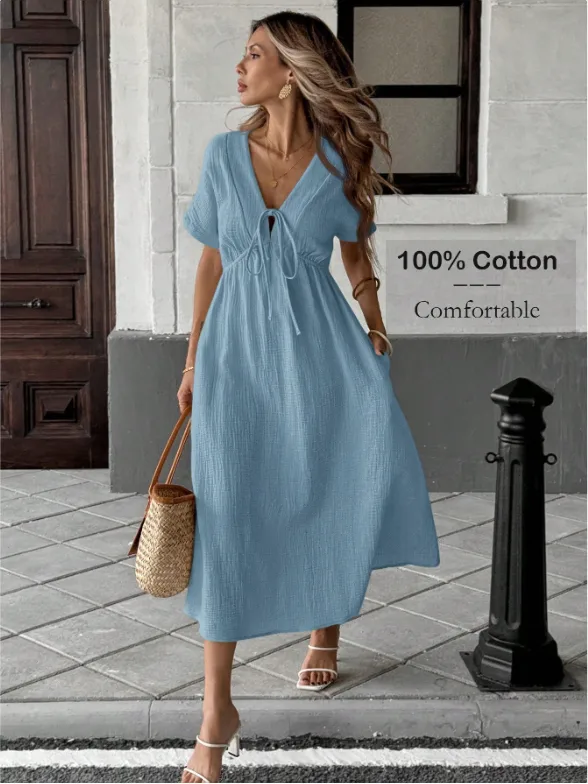 Wholesale Women's Elegant Classic Style Solid Color Casual Daily V Neck Short Sleeve Sheath Dress display picture 3