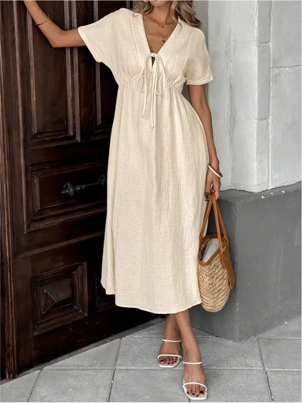 Wholesale Women's Elegant Classic Style Solid Color Casual Daily V Neck Short Sleeve Sheath Dress display picture 5