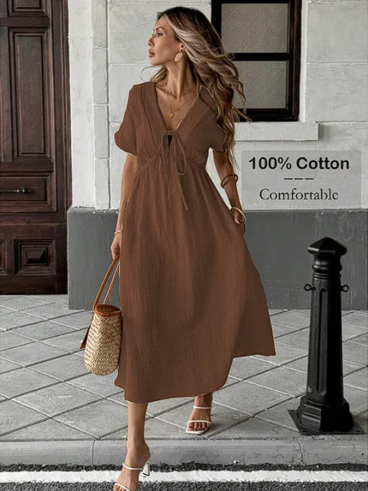 Wholesale Women's Elegant Classic Style Solid Color Casual Daily V Neck Short Sleeve Sheath Dress display picture 8