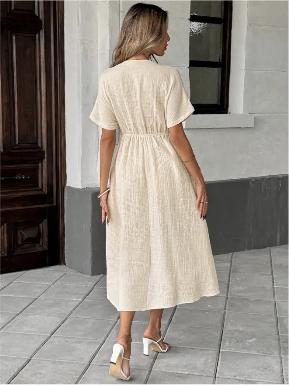 Wholesale Women's Elegant Classic Style Solid Color Casual Daily V Neck Short Sleeve Sheath Dress display picture 9