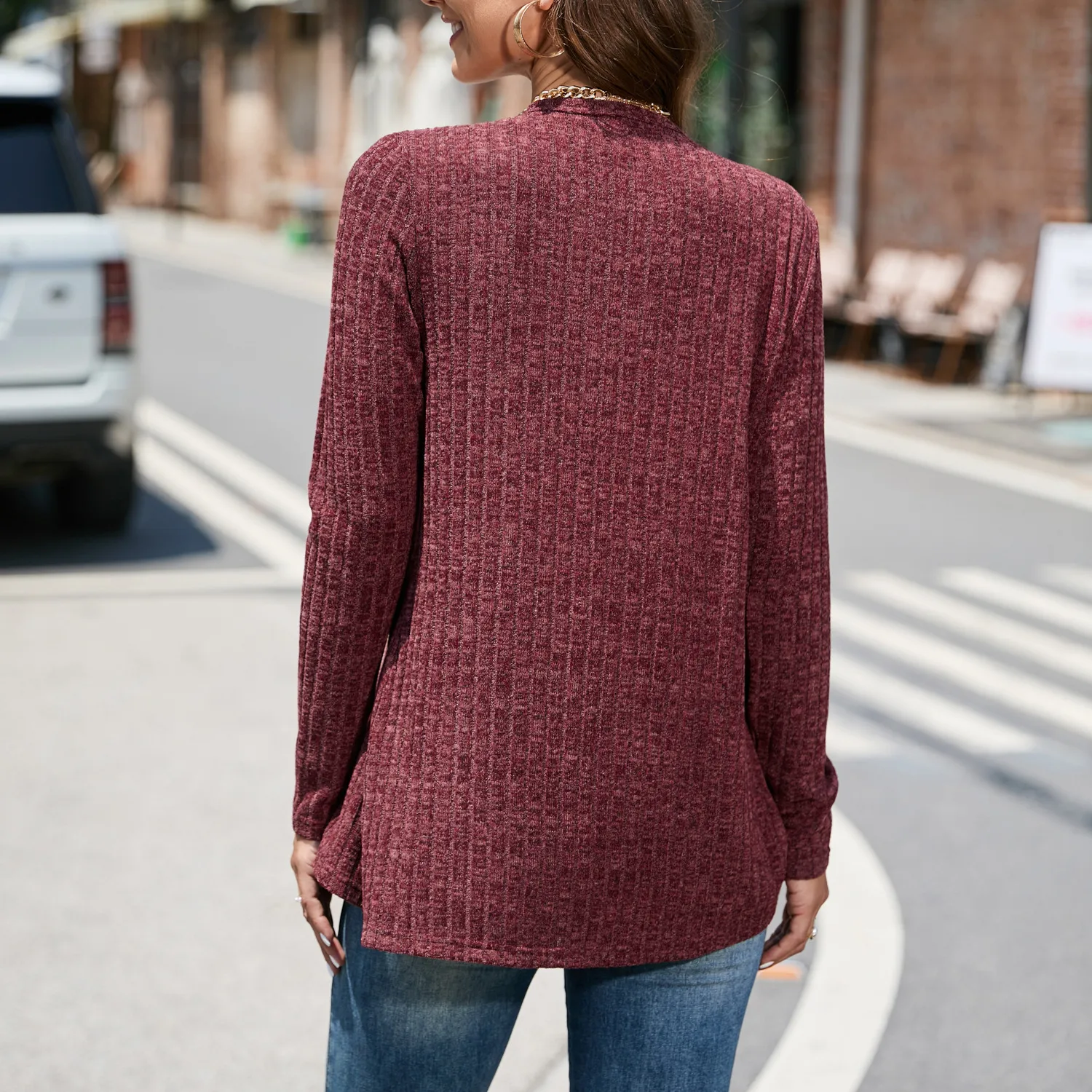 Autumn And Winter Knitted Sweater Women's Crew Neck Split Plus Size Women's Top Design Sense Niche Fashion Street Style Loose Design display picture 4