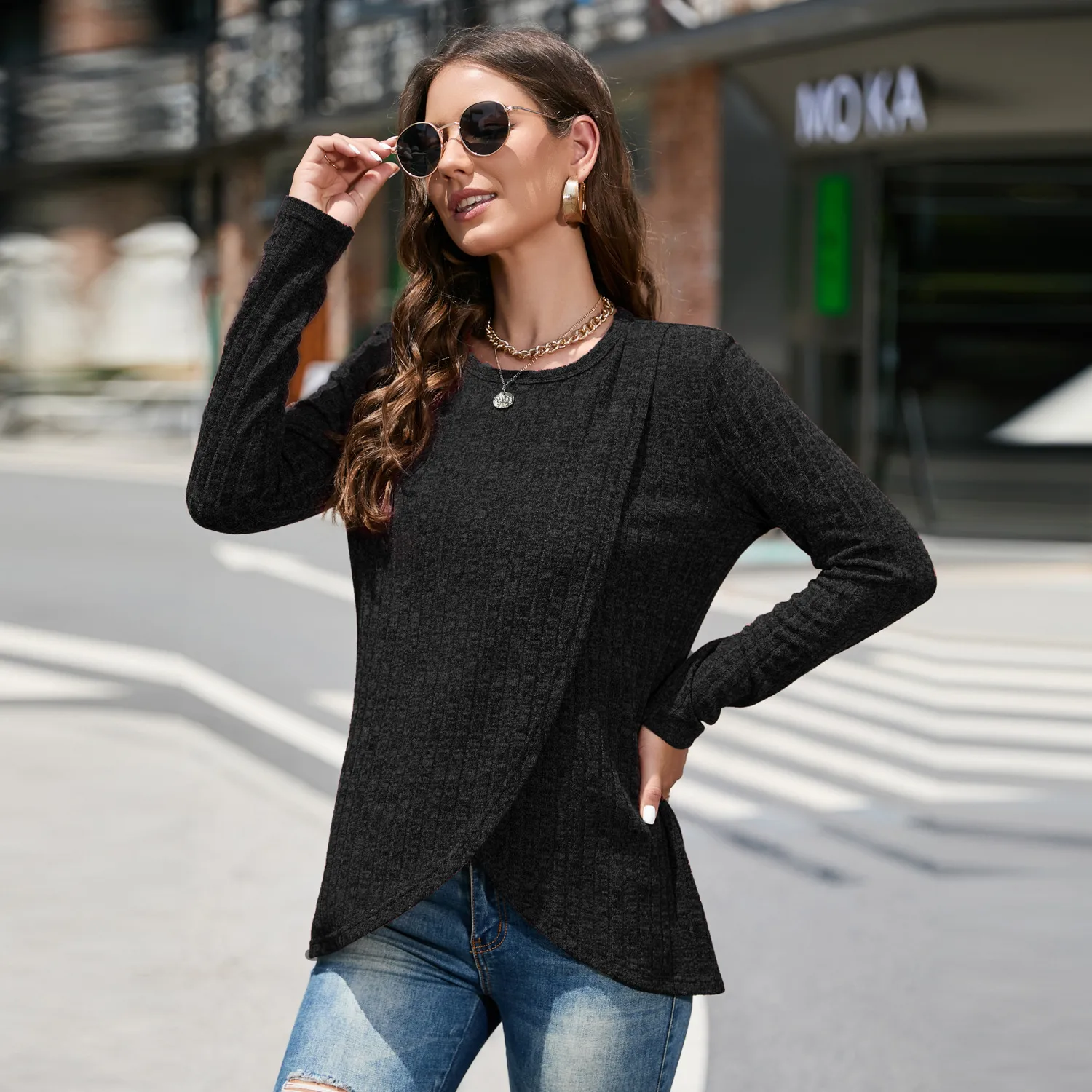 Autumn And Winter Knitted Sweater Women's Crew Neck Split Plus Size Women's Top Design Sense Niche Fashion Street Style Loose Design display picture 28