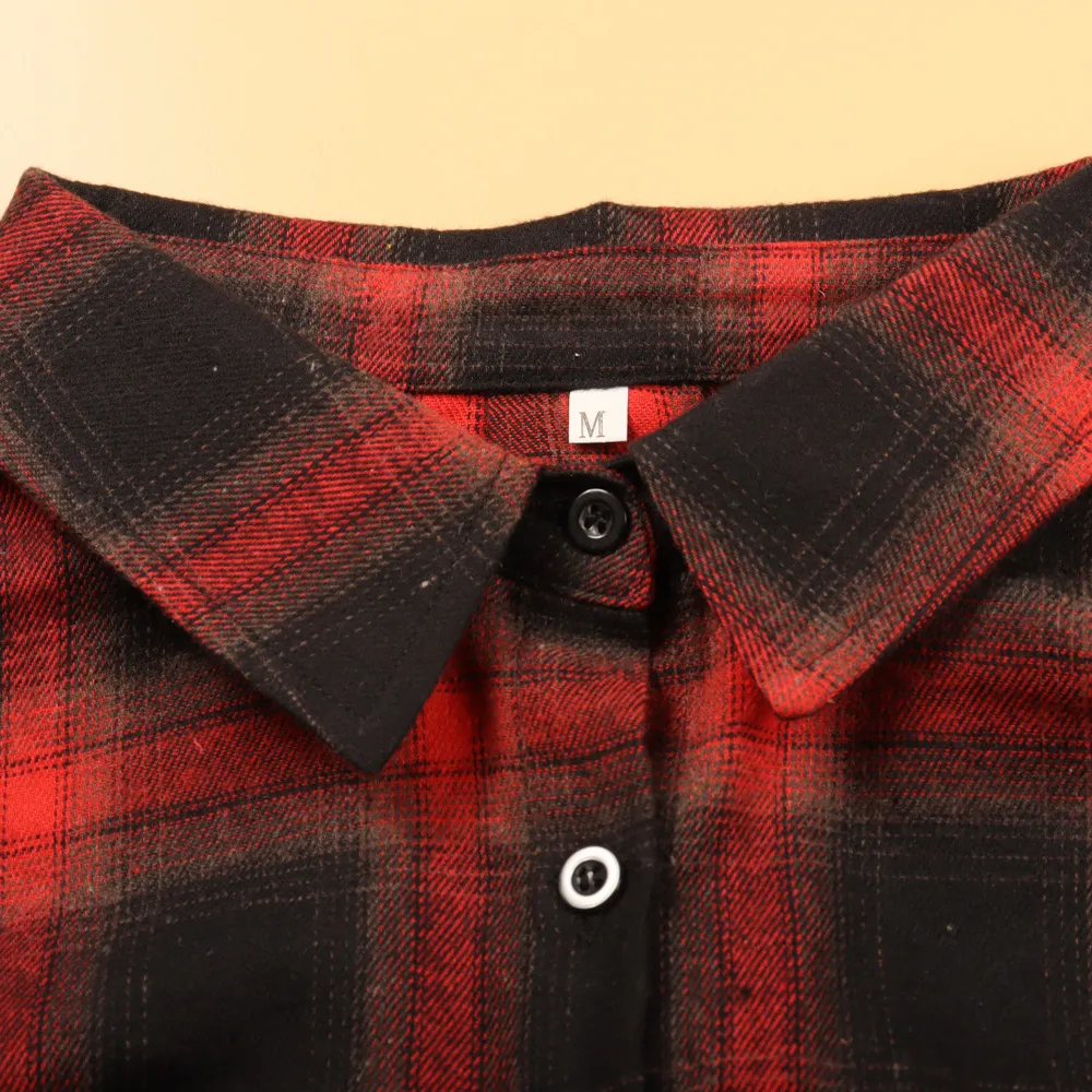 Plus Size Women's Plaid Shirt Long Sleeve American Retro Coat Fall Mid-Length Geometric Pattern Polyester Loose Design display picture 10