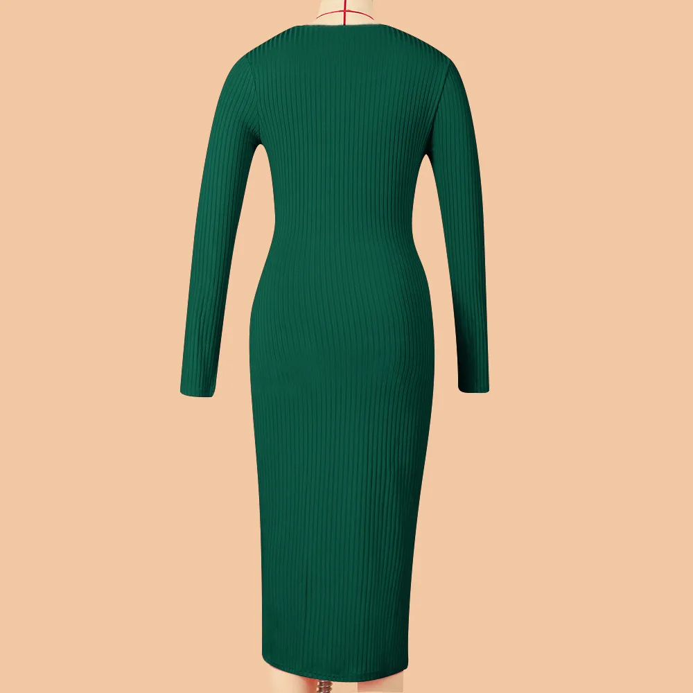 Solid Color Long Sleeve Dress Women Mid-Length Dress Dress Split High Waist Slim Fit Style Macaron Color Design Polyester And Spandex Material display picture 19