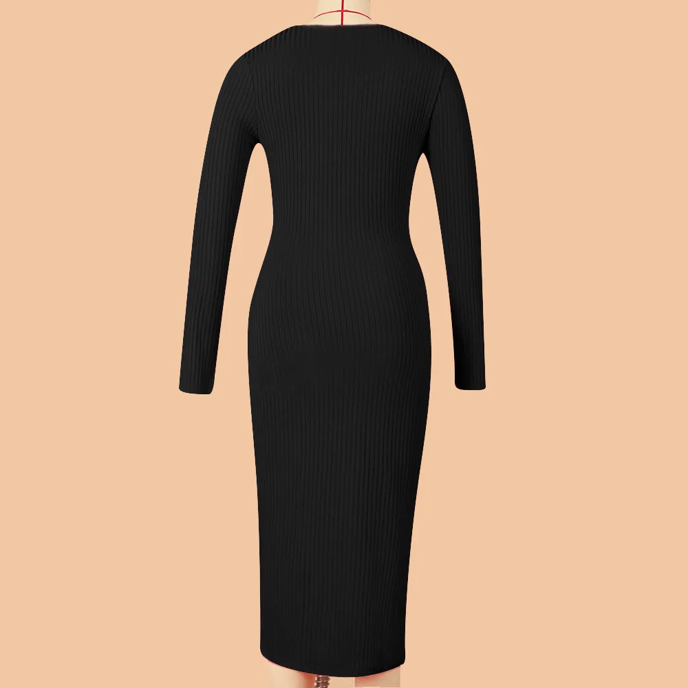 Solid Color Long Sleeve Dress Women Mid-Length Dress Dress Split High Waist Slim Fit Style Macaron Color Design Polyester And Spandex Material display picture 31