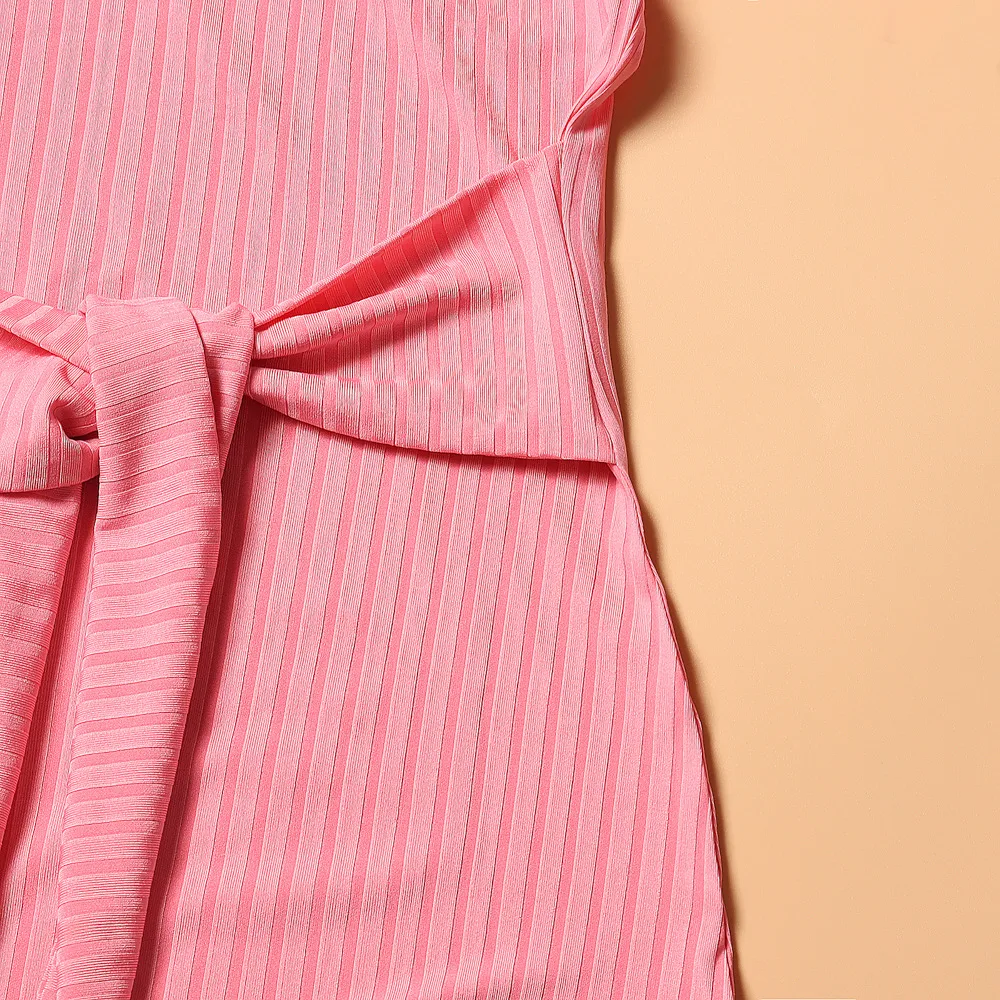 Solid Color Long Sleeve Dress Women Mid-Length Dress Dress Split High Waist Slim Fit Style Macaron Color Design Polyester And Spandex Material display picture 41