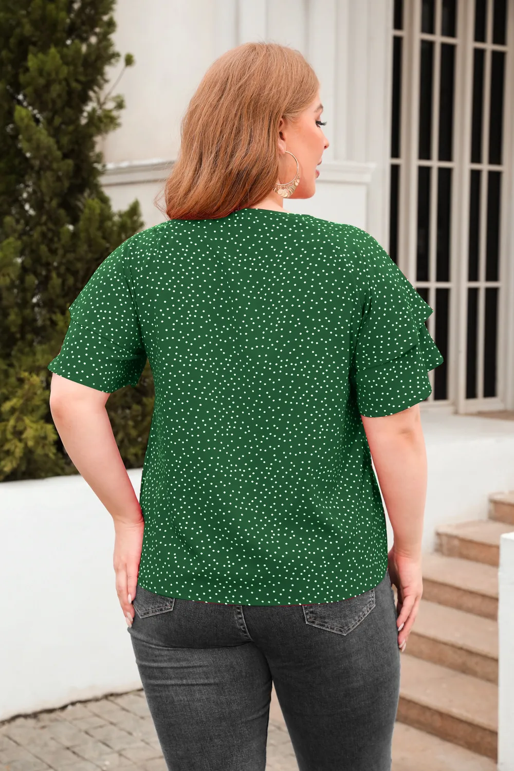 New Polka Dot Loose-Fitting Casual T-shirt Plus Size Women Round Neck Short Sleeve Commuter Top Street Style Geometric Pattern display picture 20