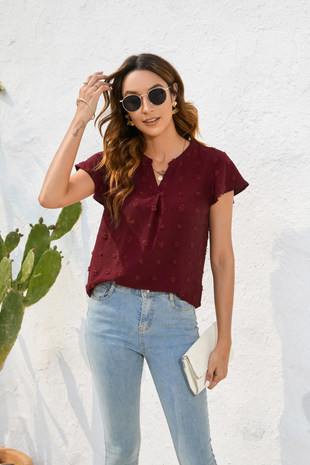 Spring And Summer Women's Loose-Fitting Casual Round-Neck Short-Sleeved T-shirt Commuter Plush Top Street Style Senior Street Style display picture 2