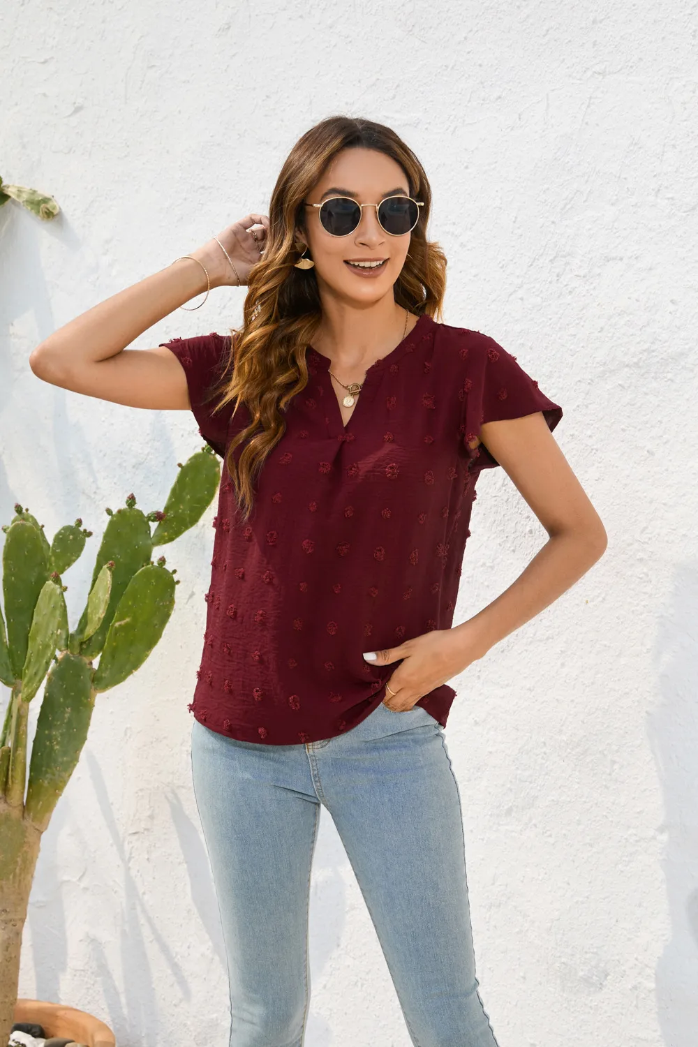 Spring And Summer Women's Loose-Fitting Casual Round-Neck Short-Sleeved T-shirt Commuter Plush Top Street Style Senior Street Style display picture 3