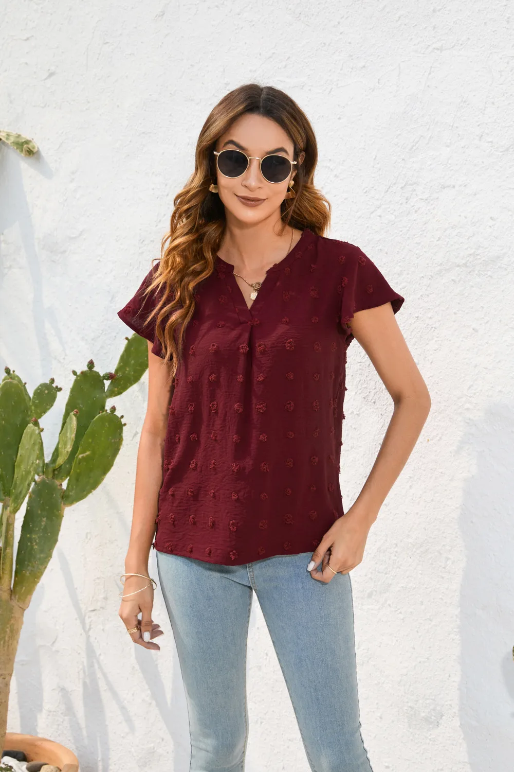 Spring And Summer Women's Loose-Fitting Casual Round-Neck Short-Sleeved T-shirt Commuter Plush Top Street Style Senior Street Style display picture 5