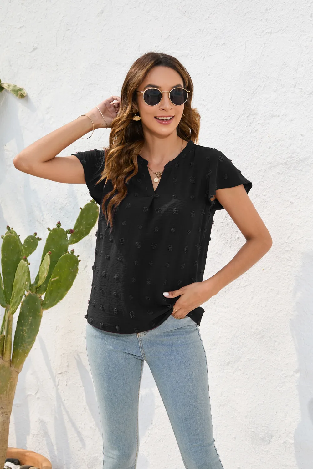 Spring And Summer Women's Loose-Fitting Casual Round-Neck Short-Sleeved T-shirt Commuter Plush Top Street Style Senior Street Style display picture 9