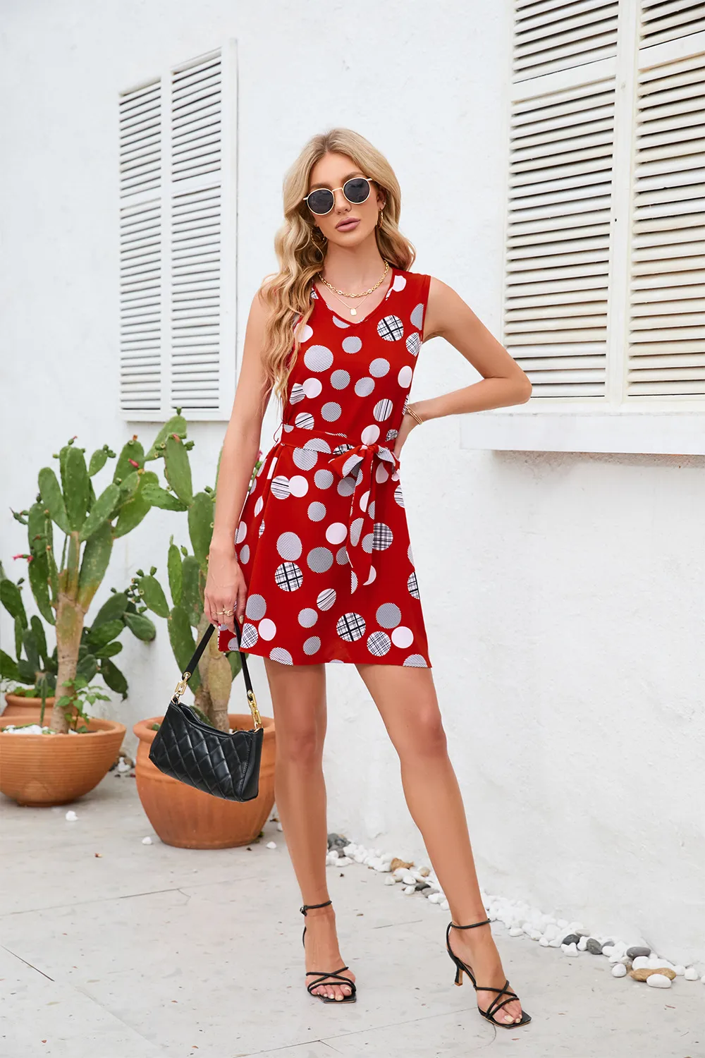 Retro Dots Printed Waist-Controlled Summer New Dress Party Print Clothing Retro Style Fresh Sweet Knee-Length A- Line Skirt display picture 2