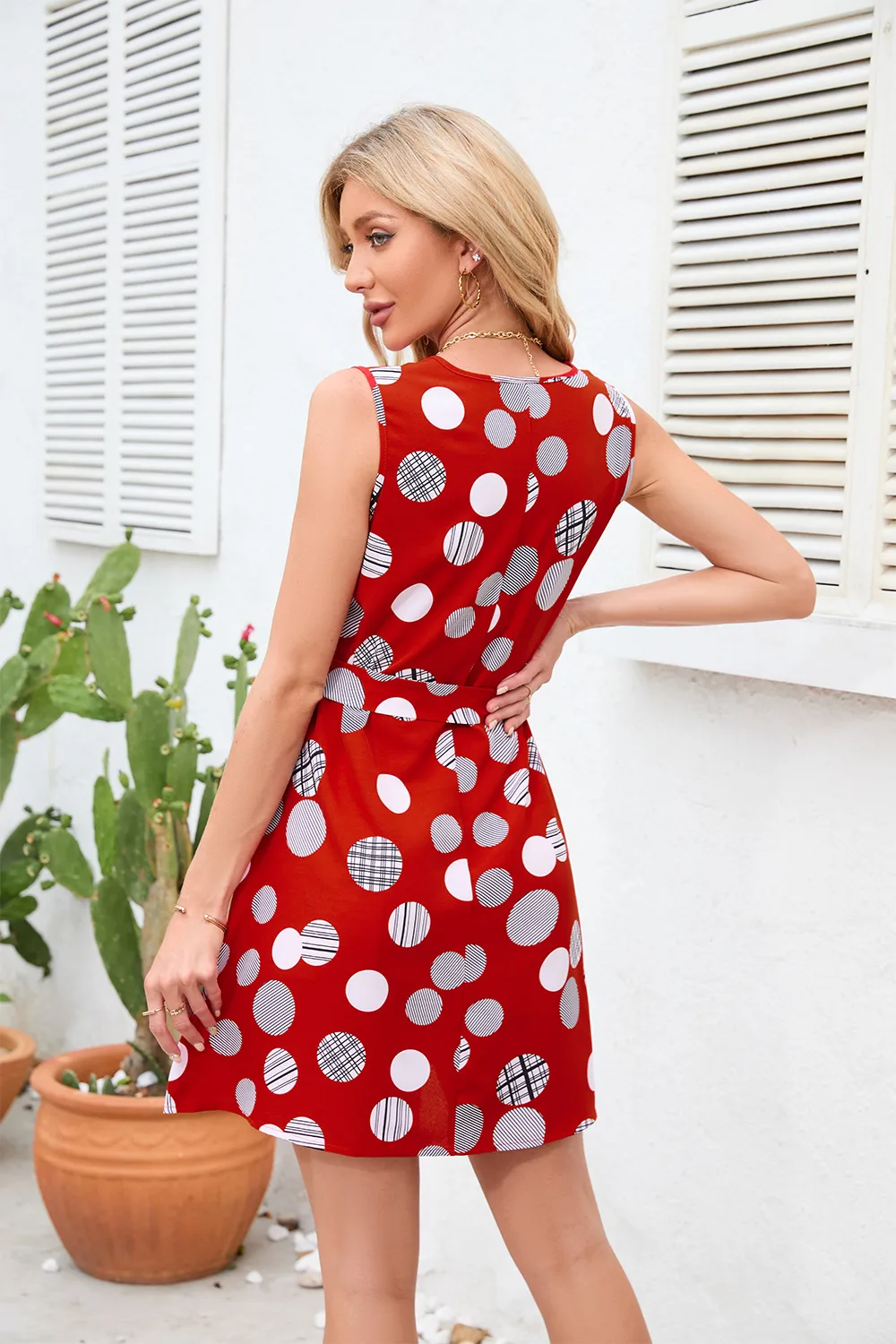 Retro Dots Printed Waist-Controlled Summer New Dress Party Print Clothing Retro Style Fresh Sweet Knee-Length A- Line Skirt display picture 6