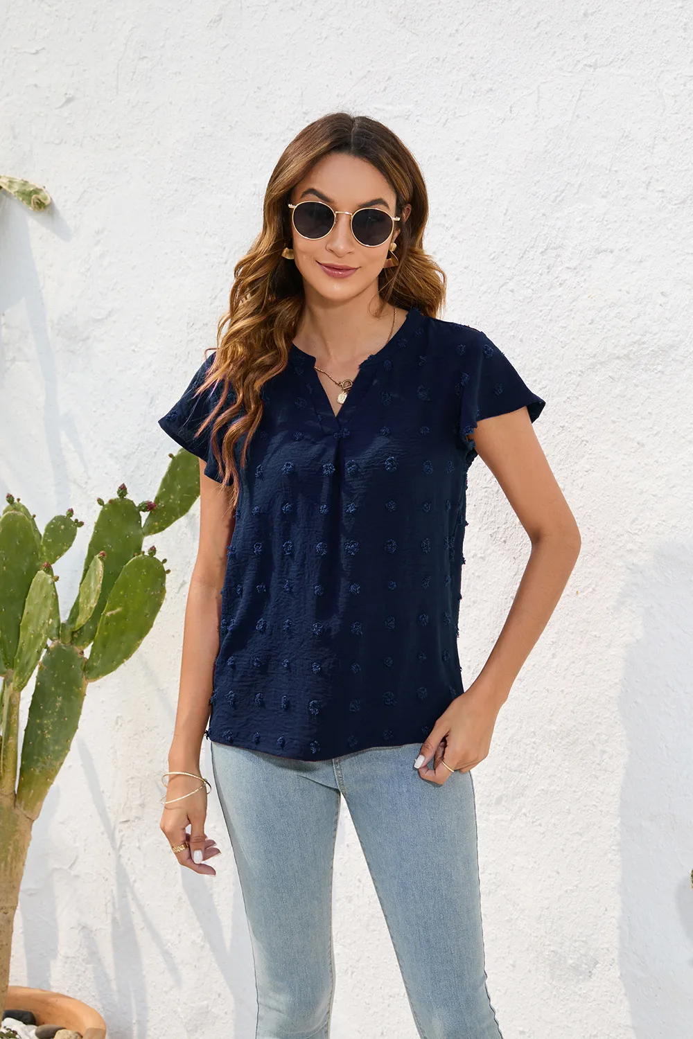Spring And Summer Women's Loose-Fitting Casual Round-Neck Short-Sleeved T-shirt Commuter Plush Top Street Style Senior Street Style display picture 19
