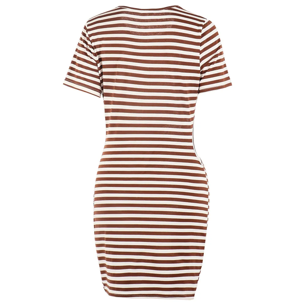 Casual Style Irregular Hollow-out Round Neck Mini Dress High Waist Slim Fit Dress Striped/Plaid Pattern 3D Decorative Spandex Polyester Fabric Short Sleeve display picture 24