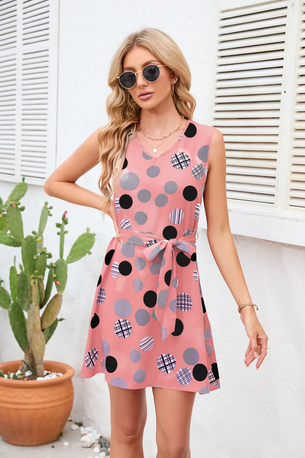 Retro Dots Printed Waist-Controlled Summer New Dress Party Print Clothing Retro Style Fresh Sweet Knee-Length A- Line Skirt display picture 18