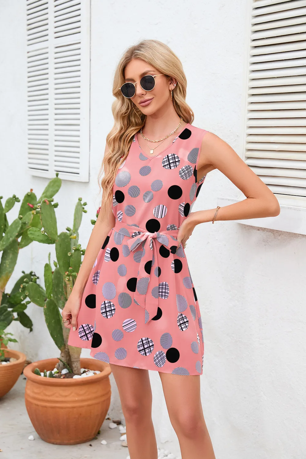Retro Dots Printed Waist-Controlled Summer New Dress Party Print Clothing Retro Style Fresh Sweet Knee-Length A- Line Skirt display picture 19