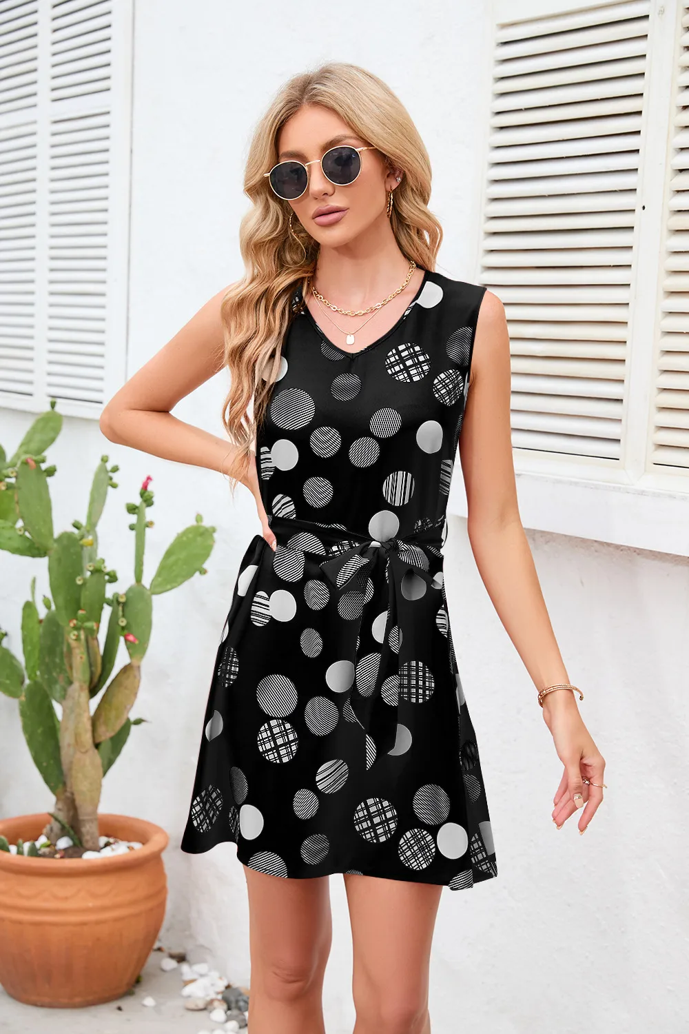 Retro Dots Printed Waist-Controlled Summer New Dress Party Print Clothing Retro Style Fresh Sweet Knee-Length A- Line Skirt display picture 23