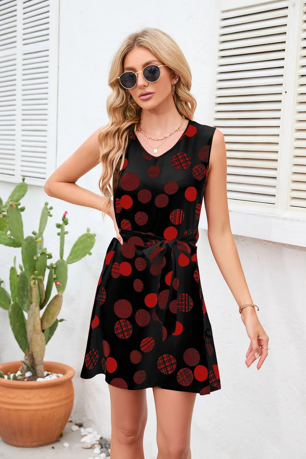 Retro Dots Printed Waist-Controlled Summer New Dress Party Print Clothing Retro Style Fresh Sweet Knee-Length A- Line Skirt display picture 28