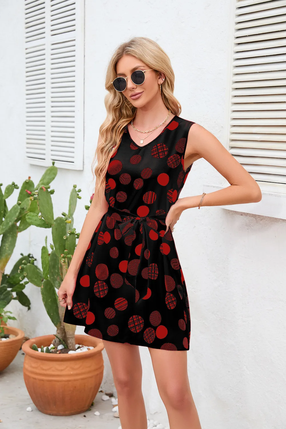 Retro Dots Printed Waist-Controlled Summer New Dress Party Print Clothing Retro Style Fresh Sweet Knee-Length A- Line Skirt display picture 29