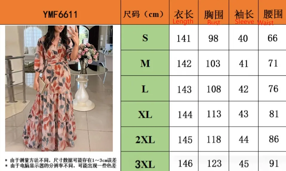 Elegant Long Printed Dress V-neck Women's Fashion Summer New  Style Sleeve Lantern Half Sleeve Length display picture 6
