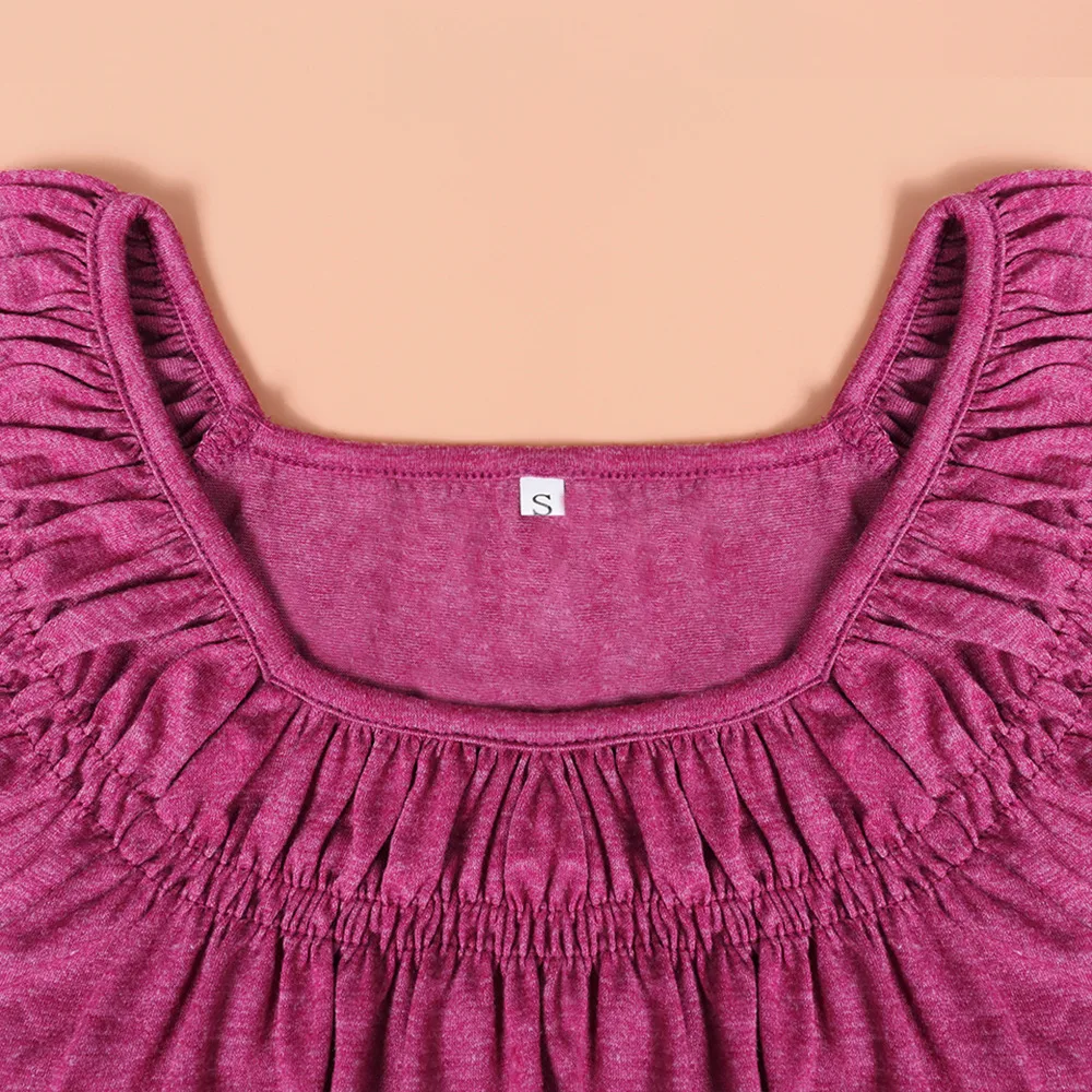 Women's Summer Casual Loose Short Sleeves U-Neck T-shirt Sweet Fresh Style Puff Sleeve Mid-Length Top Bandage Dress Sleeve display picture 22