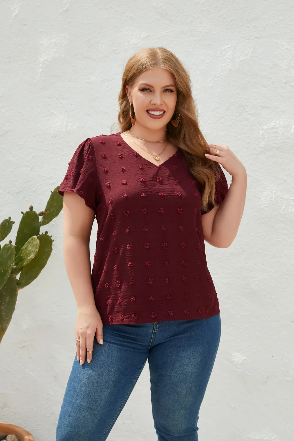 Casual Loose-Fitting T-shirt Spring/Summer Plus Size Women's V-neck Short Sleeve Commuter Plus Size Top Ball Pattern Street Style display picture 2