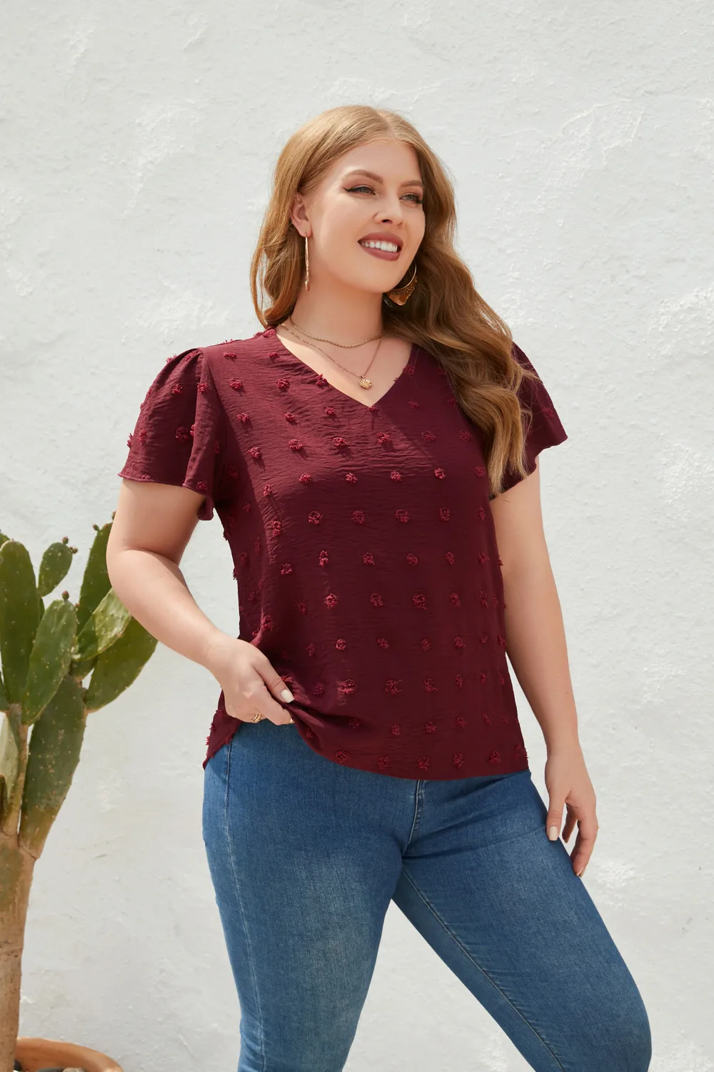 Casual Loose-Fitting T-shirt Spring/Summer Plus Size Women's V-neck Short Sleeve Commuter Plus Size Top Ball Pattern Street Style display picture 4