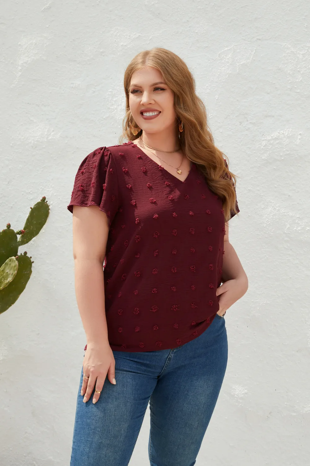 Casual Loose-Fitting T-shirt Spring/Summer Plus Size Women's V-neck Short Sleeve Commuter Plus Size Top Ball Pattern Street Style display picture 5
