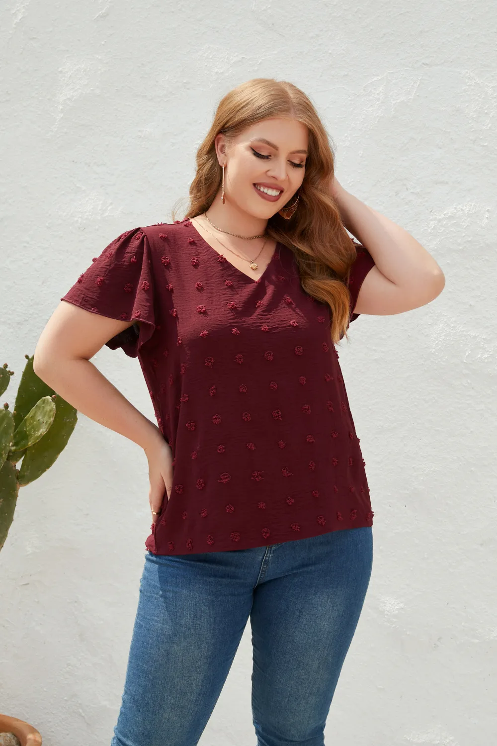 Casual Loose-Fitting T-shirt Spring/Summer Plus Size Women's V-neck Short Sleeve Commuter Plus Size Top Ball Pattern Street Style display picture 6