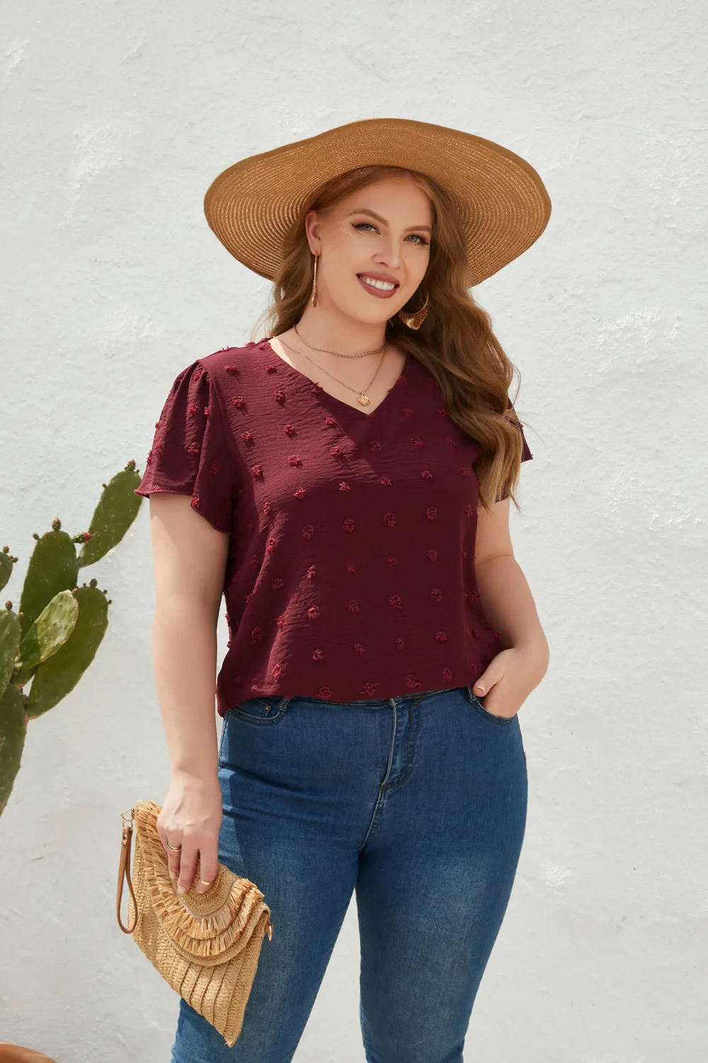 Casual Loose-Fitting T-shirt Spring/Summer Plus Size Women's V-neck Short Sleeve Commuter Plus Size Top Ball Pattern Street Style display picture 7