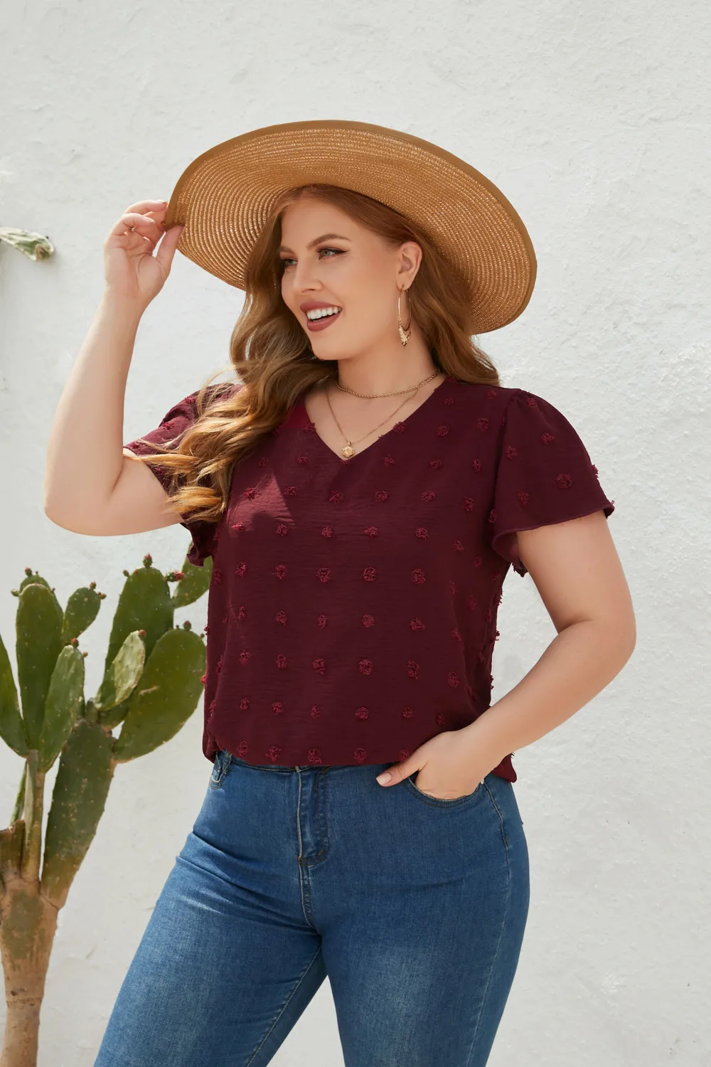Casual Loose-Fitting T-shirt Spring/Summer Plus Size Women's V-neck Short Sleeve Commuter Plus Size Top Ball Pattern Street Style display picture 9