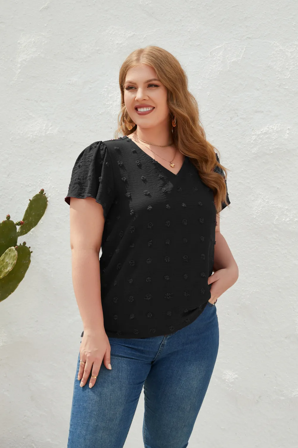 Casual Loose-Fitting T-shirt Spring/Summer Plus Size Women's V-neck Short Sleeve Commuter Plus Size Top Ball Pattern Street Style display picture 10
