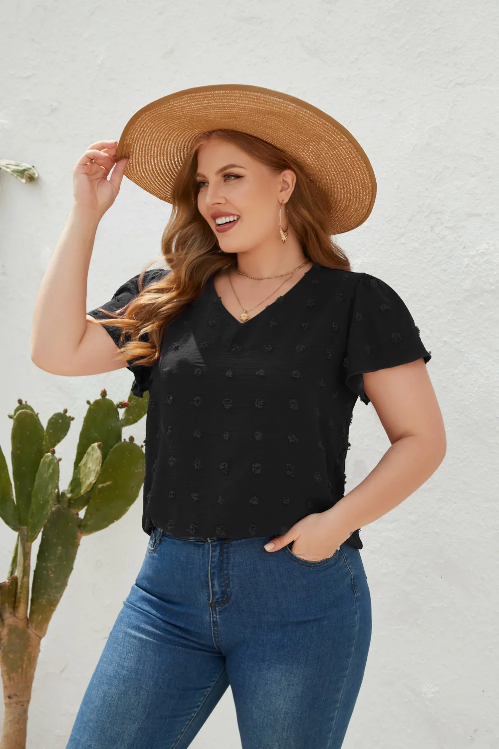 Casual Loose-Fitting T-shirt Spring/Summer Plus Size Women's V-neck Short Sleeve Commuter Plus Size Top Ball Pattern Street Style display picture 11