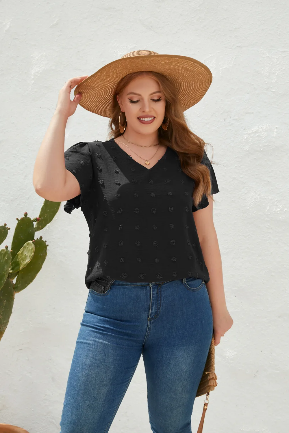 Casual Loose-Fitting T-shirt Spring/Summer Plus Size Women's V-neck Short Sleeve Commuter Plus Size Top Ball Pattern Street Style display picture 12