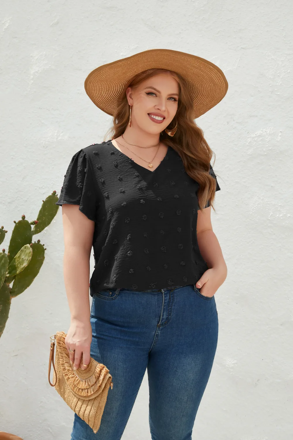 Casual Loose-Fitting T-shirt Spring/Summer Plus Size Women's V-neck Short Sleeve Commuter Plus Size Top Ball Pattern Street Style display picture 13
