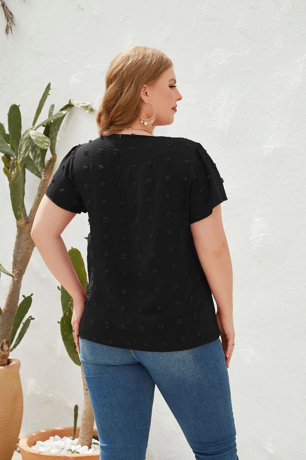 Casual Loose-Fitting T-shirt Spring/Summer Plus Size Women's V-neck Short Sleeve Commuter Plus Size Top Ball Pattern Street Style display picture 14