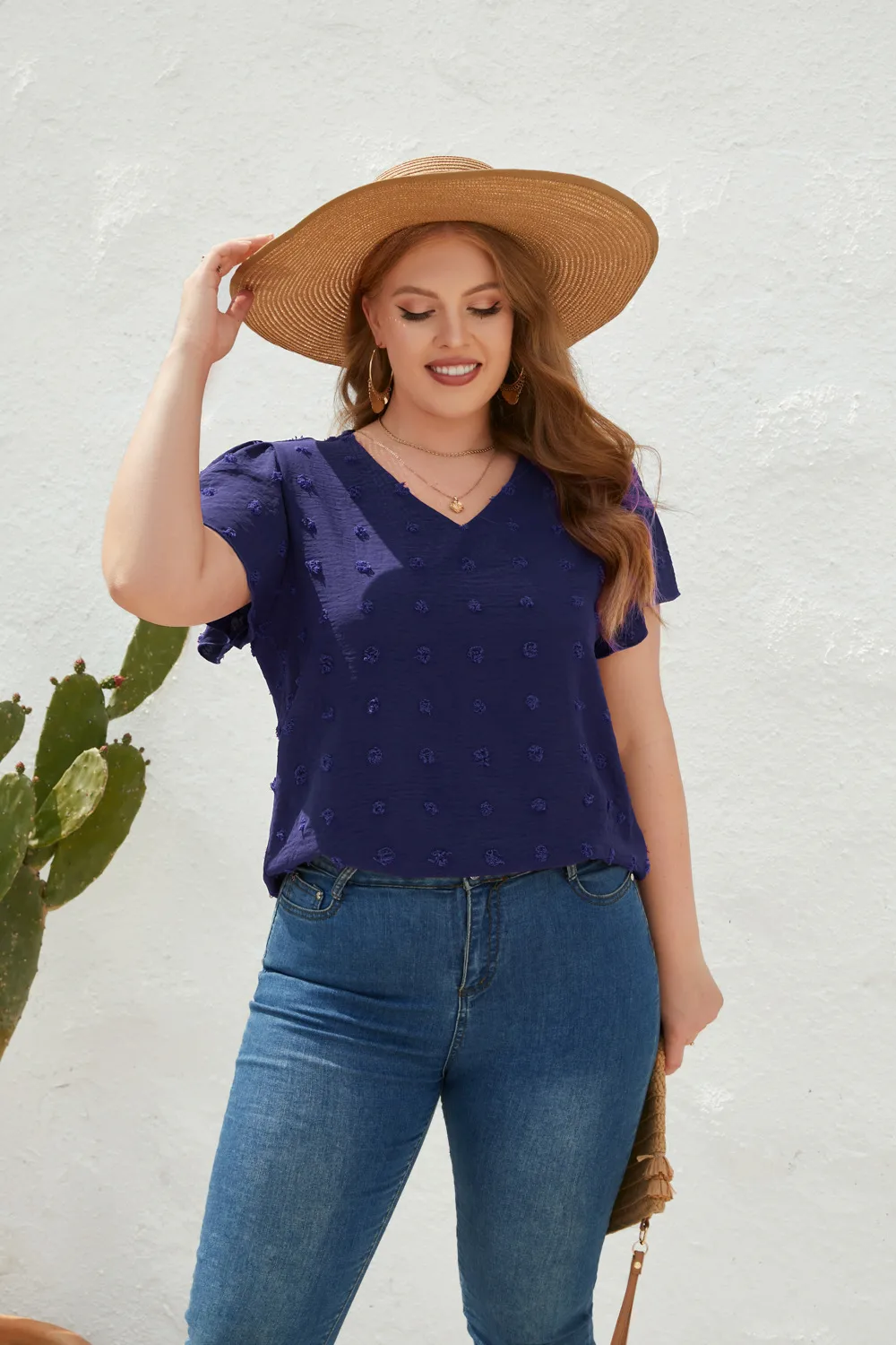 Casual Loose-Fitting T-shirt Spring/Summer Plus Size Women's V-neck Short Sleeve Commuter Plus Size Top Ball Pattern Street Style display picture 15